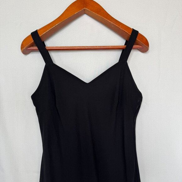 90s Vintage R&M Richards Black Chiffon Beaded Ruffle Slit Cocktail Midi Dress - Picture 3 of 13